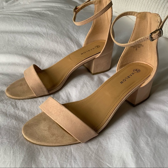 Harlow Shoes - Harlow Suede Beige/Pink Strap Heels